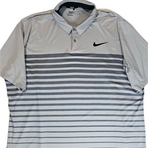 Nike Golf Polo Shirt Mens 2XL Gray Black Dri-FIT Striped Swoosh Performance XL